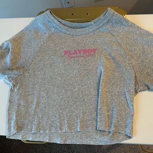 Grey and Pink Cropped Playboy top